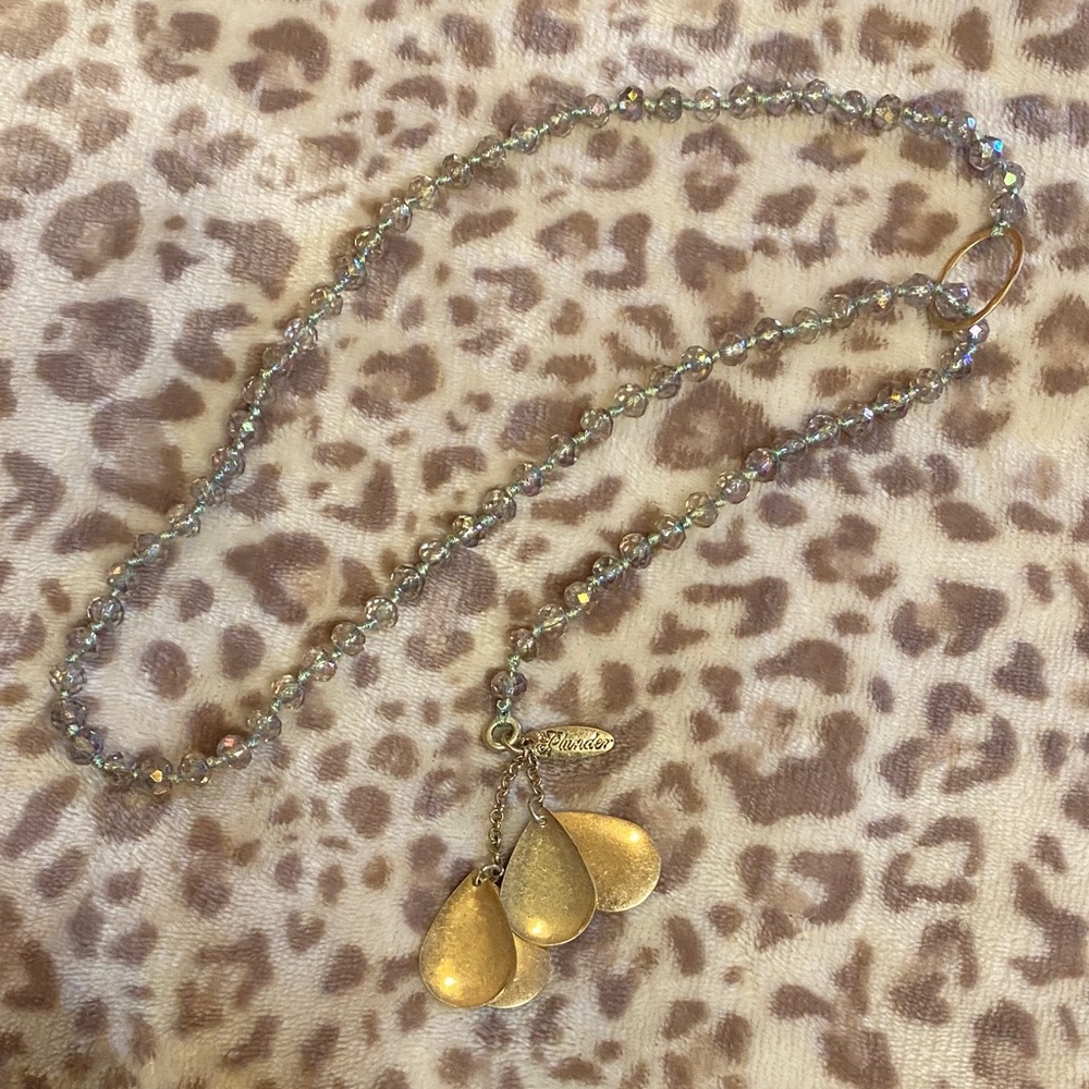 Plunder Gold Teardrop Charm Necklace with Iridescent Beads